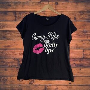 Popular Sports "Curvy Hips and Pretty Lips" Black T-Shirt 2X